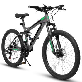 A2760  27.5 Inch Full Suspension Mountain Bike, Front And Rear Dual Shock Absorbers, Mechanical Disc Brakes, 21-Speed, Suitable For Men And Women, Ide (Option: Grey)