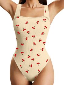 Women's One-piece Set Sleeveless Square Neck Skinny Yoga Bodysuit, Women's Sportswear Clothing (Option: Cherry-S)