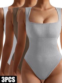 3 Pack Women Workout Seamless Jumpsuit Yoga Ribbed Bodycon One Piece Spaghetti Strap Romper (Option: 3PACK4-S)