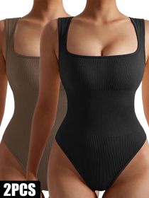2 Pack Womens, One Piece Jumpsuits For Women, Ribbed Workout Tops For Women Clothing, Seamless Tank Tops Rompers (Option: 2PACK1-L)