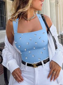 Women's One-piece Set Sleeveless Square Neck Skinny Yoga Bodysuit, Women's Sportswear Clothing (Option: Flowers-S)