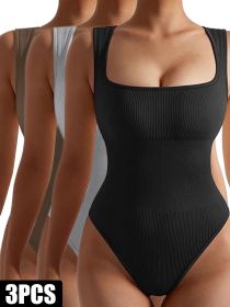 3 Pack Women Workout Seamless Jumpsuit Yoga Ribbed Bodycon One Piece Spaghetti Strap Romper (Option: 3PACK2-S)