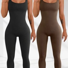 Women's Suspender Tank Top Tights (Option: Black and brown-XL)